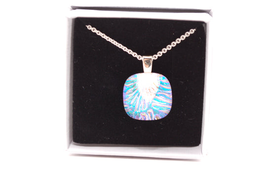 Halskedja - Litet Glashänge - Dichroic Glas - Pärlemor - Silver