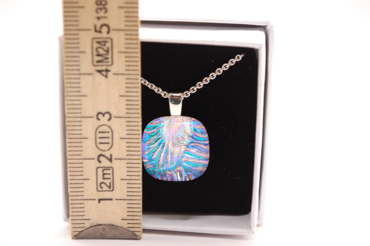 Halskedja - Litet Glashänge - Dichroic Glas - Pärlemor - Silver