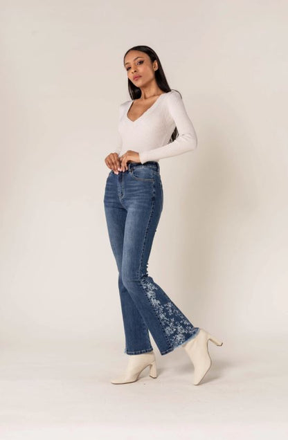 Bootcut Jeans med blommigt tryck