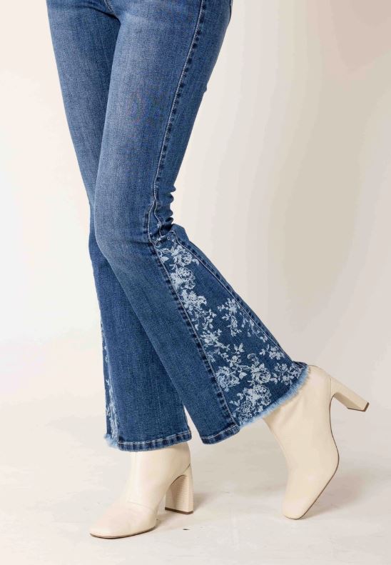 Bootcut Jeans med blommigt tryck