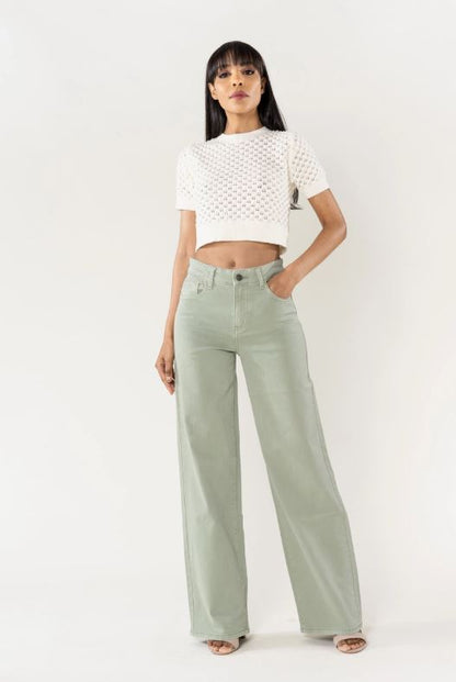 Jeans med vida ben - Ljusgrön