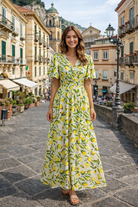 Långklänning med tryck: Vit / En storlek