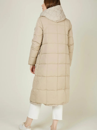 MONA - Lång pufferjacka med huva - Beige