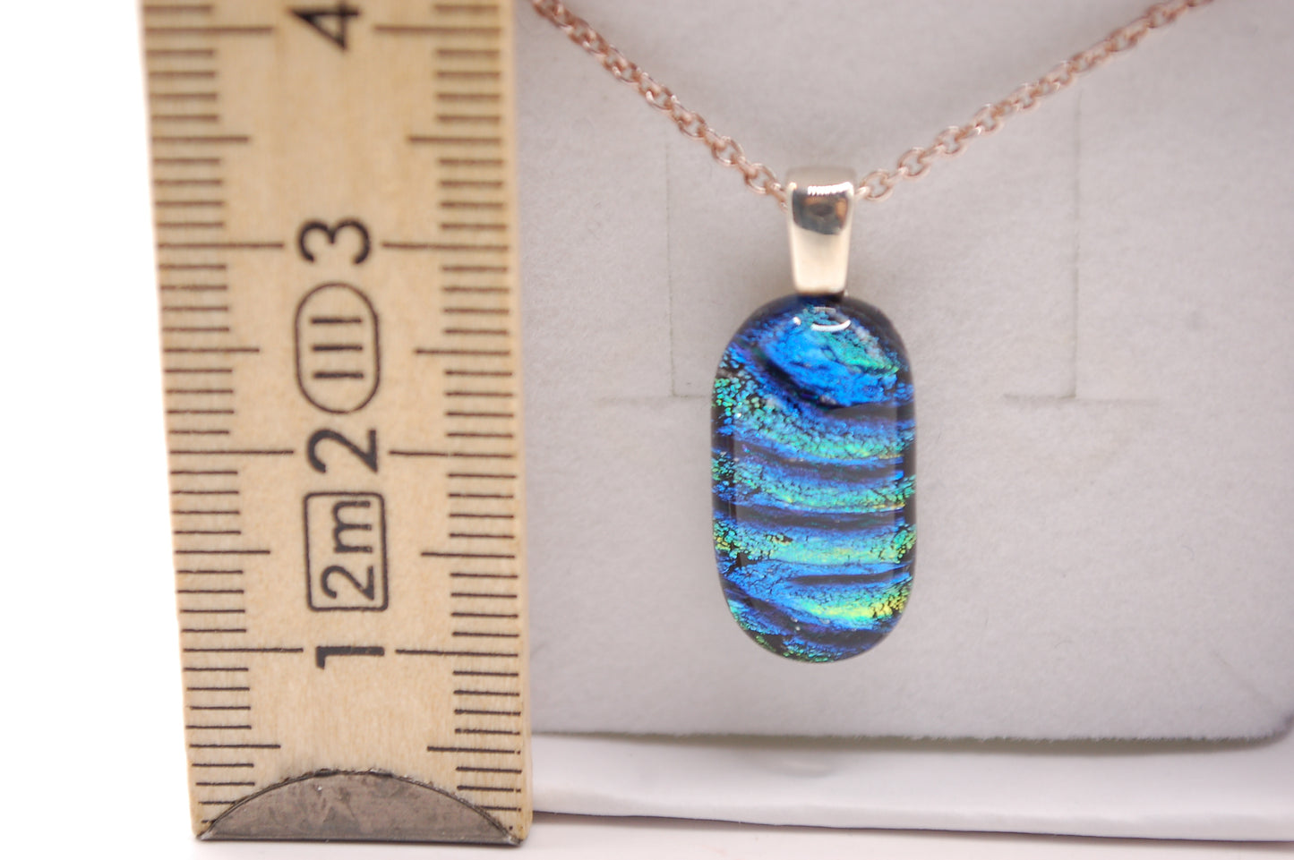 Halskedja - Litet Glashänge - Dichroic Glas - Blå - Silver