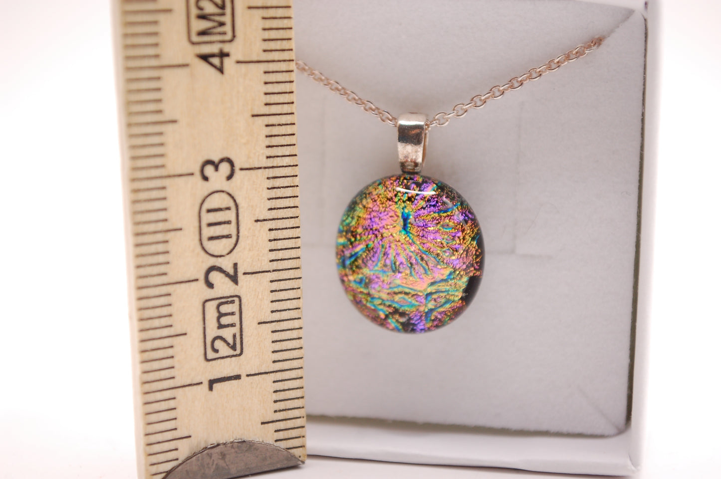 Halskedja - Litet Glashänge - Dichroic Glas - Färgglad - Silver