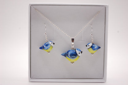 Fågel Halsband + Örhängen i Set -  Silver - Blåmes - Marianne Degener
