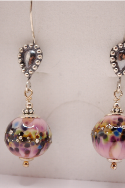 Örhängen i glas och 925 sterling silver - Rosa - Marianne Degener