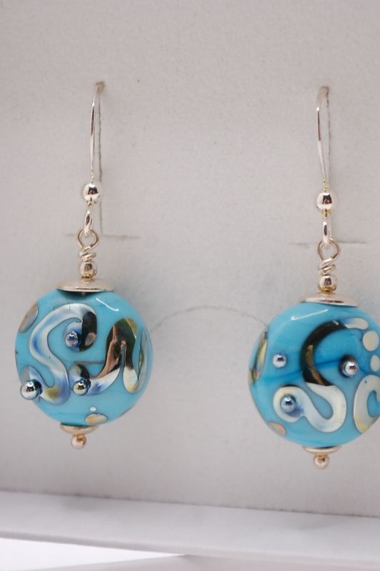 Örhängen i glas och 925 sterling silver - Turkos -  Marianne Degener