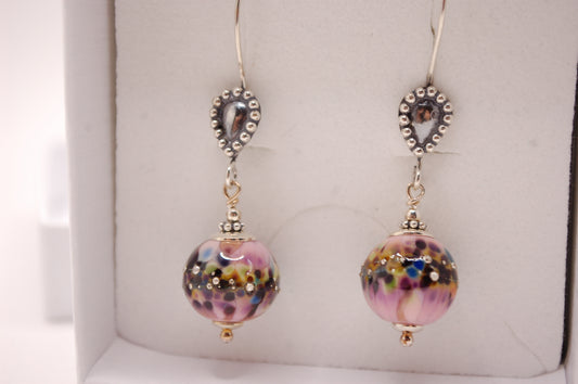Örhängen i glas och 925 sterling silver - Rosa - Marianne Degener