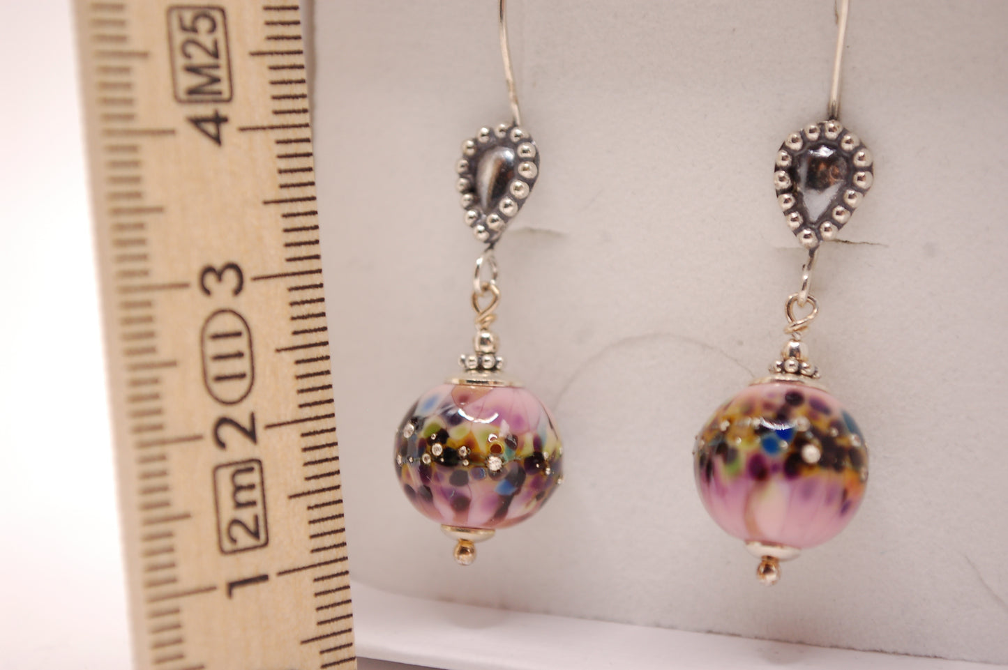 Örhängen i glas och 925 sterling silver - Rosa - Marianne Degener