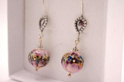 Örhängen i glas och 925 sterling silver - Rosa - Marianne Degener