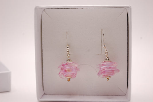 Örhängen i glas och 925 sterling silver - Rosa -  Marianne Degener