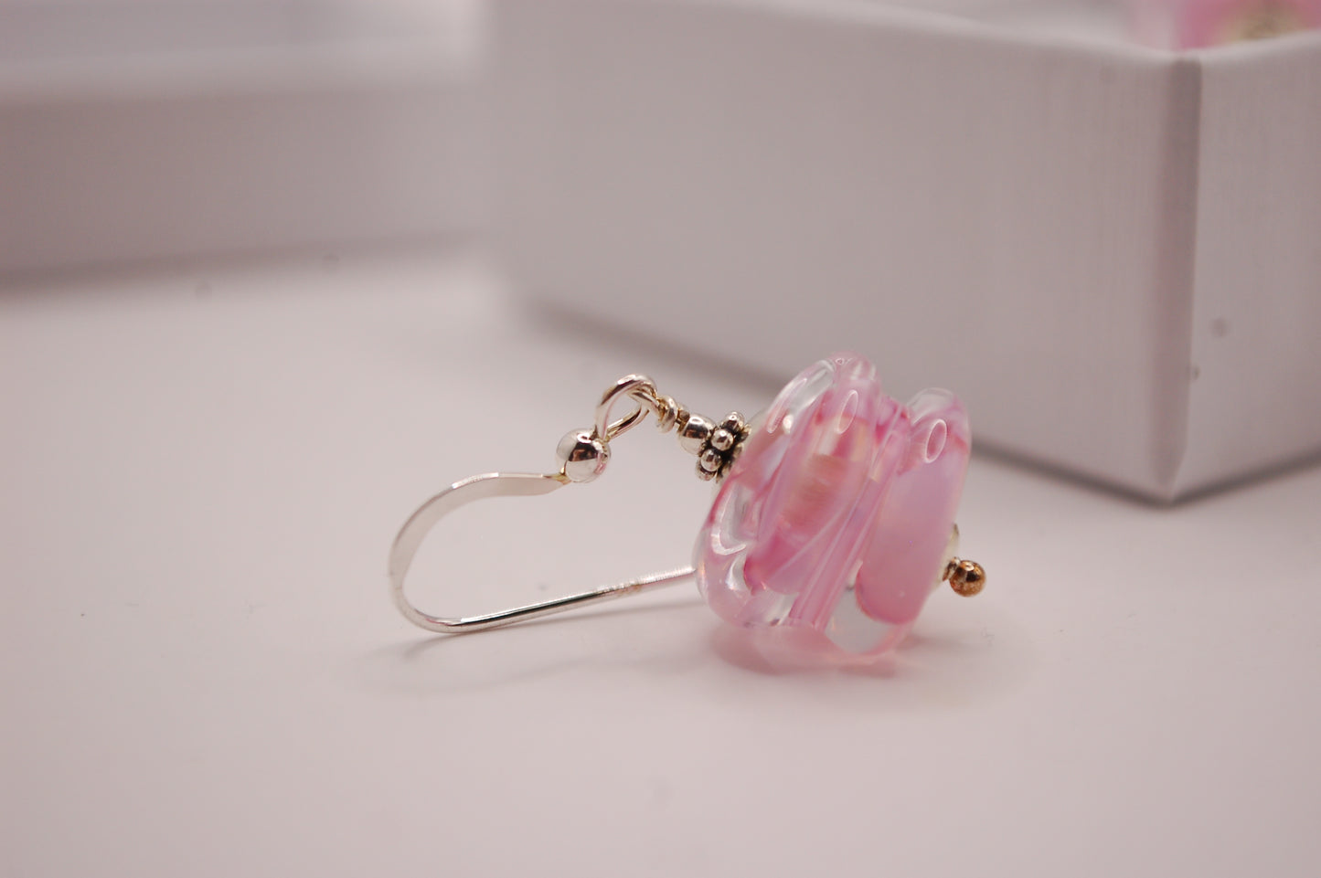 Örhängen i glas och 925 sterling silver - Rosa -  Marianne Degener