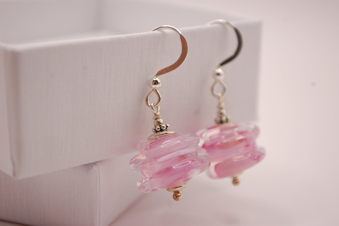 Örhängen i glas och 925 sterling silver - Rosa -  Marianne Degener