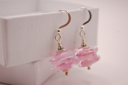 Örhängen i glas och 925 sterling silver - Rosa -  Marianne Degener