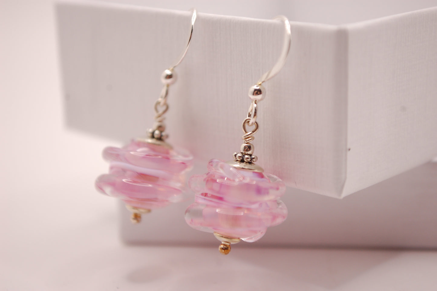 Örhängen i glas och 925 sterling silver - Rosa -  Marianne Degener
