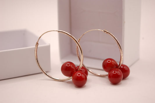 Örhängen - Creoler / Runda Ringer - Mörkröd - Silver - Marianne Degener