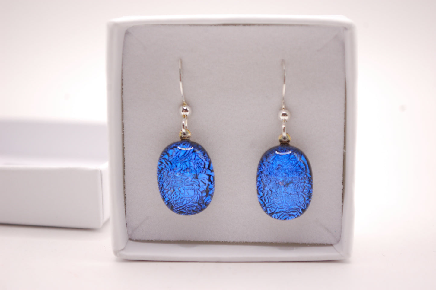 Par Örhängen - Dichroic Glas - Blå - Silver - Marianne Degener