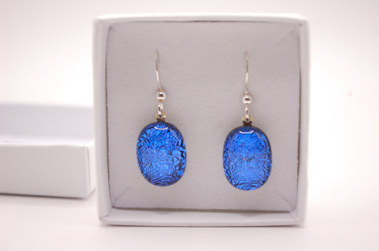 Par Örhängen - Dichroic Glas - Blå - Silver - Marianne Degener