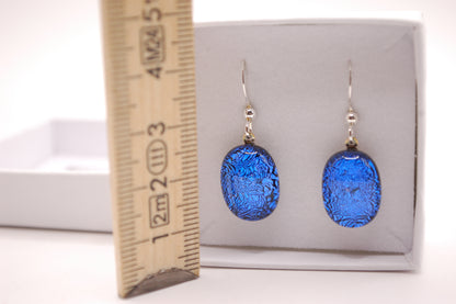 Par Örhängen - Dichroic Glas - Blå - Silver - Marianne Degener