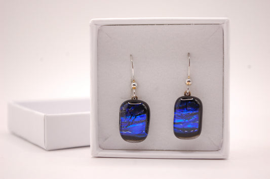 Par Örhängen - Dichroic Glas - Mörkblå - Silver - Marianne Degener
