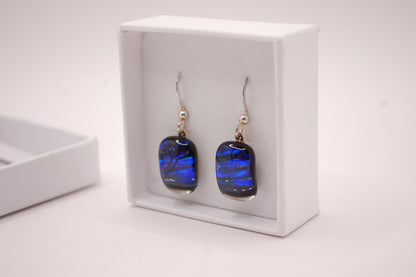 Par Örhängen - Dichroic Glas - Mörkblå - Silver - Marianne Degener