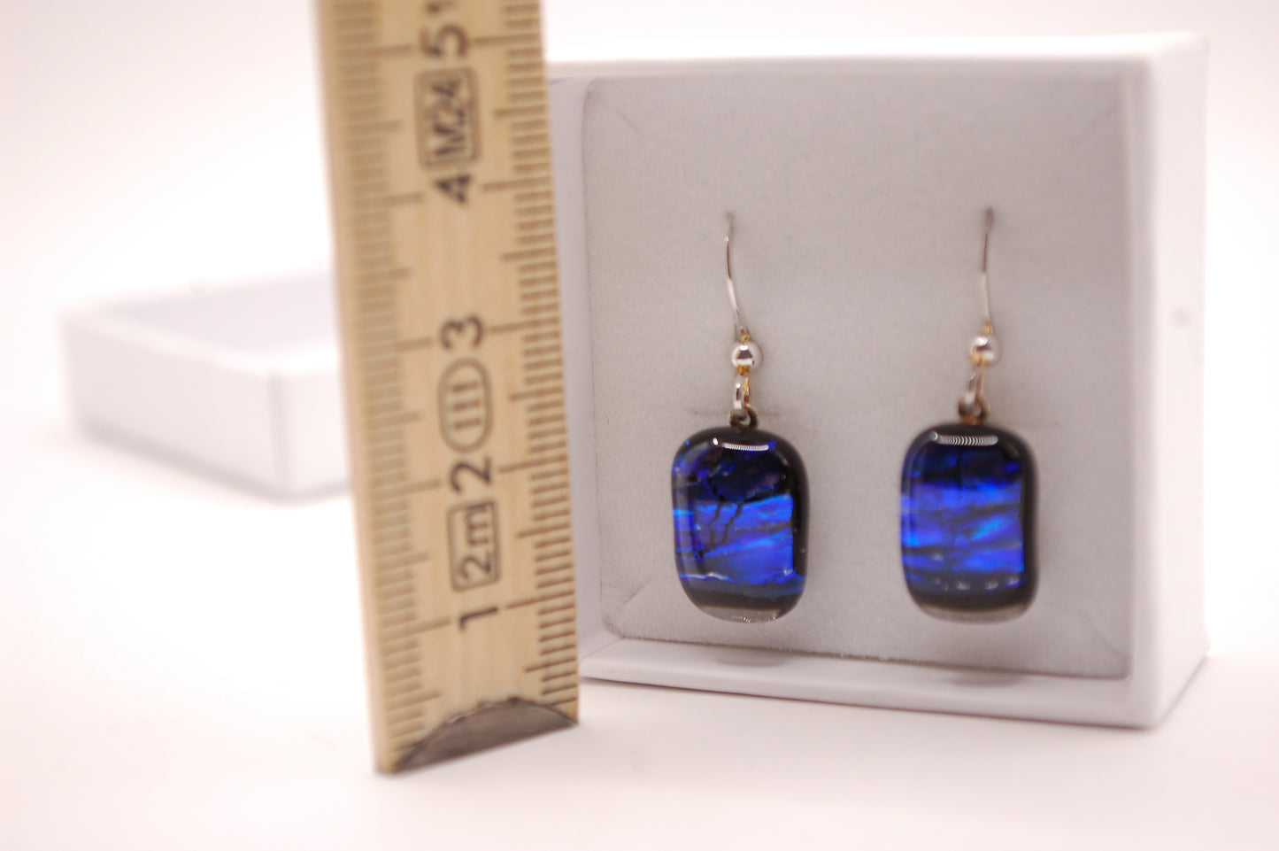 Par Örhängen - Dichroic Glas - Mörkblå - Silver - Marianne Degener