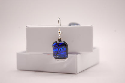 Par Örhängen - Dichroic Glas - Mörkblå - Silver - Marianne Degener