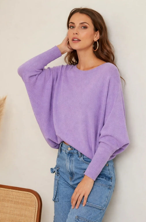 Kashmir tröja m. fladdermössärmar: Malva