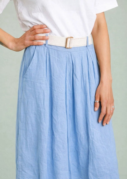 Byxor m. skärp i 100% linne : Himmel Blå