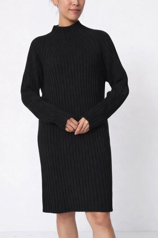 Randig stickad kashmir klänning : Svart