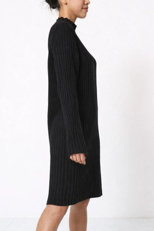 Randig stickad kashmir klänning : Svart