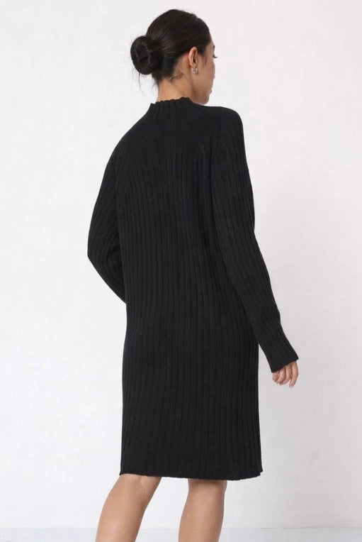 Randig stickad kashmir klänning : Svart