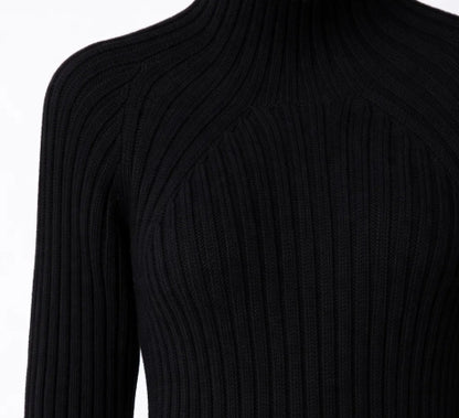 Randig stickad kashmir klänning : Svart