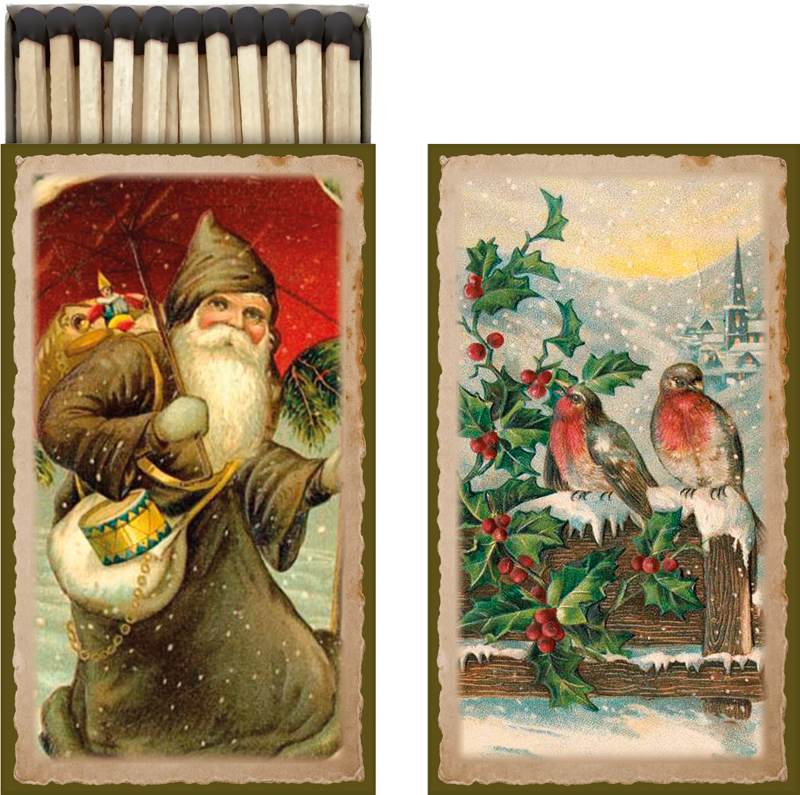 Tändsticksask - 6x11 cm / Tomte & Fåglar