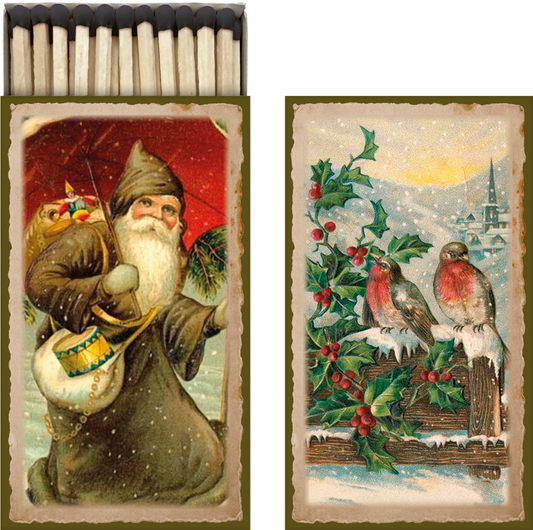 Tändsticksask - 6x11 cm / Tomte & Fåglar