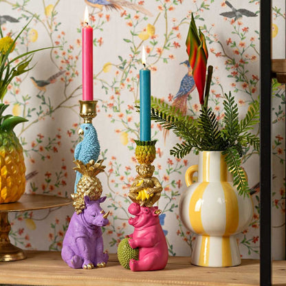 Vas randig i keramik, gul/vit (B/H/D) 15 x 24 x 15 cm