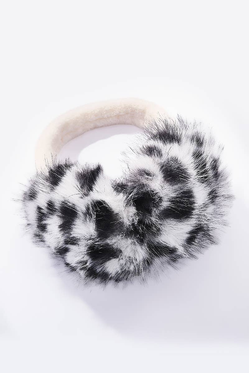 Leopardmönstrade öronmuffar i fuskpäls: Svart