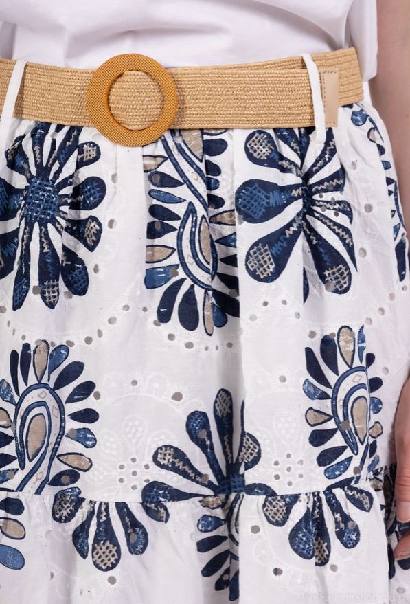 Lång kjol med broderad spetsmönster - 100% bomull