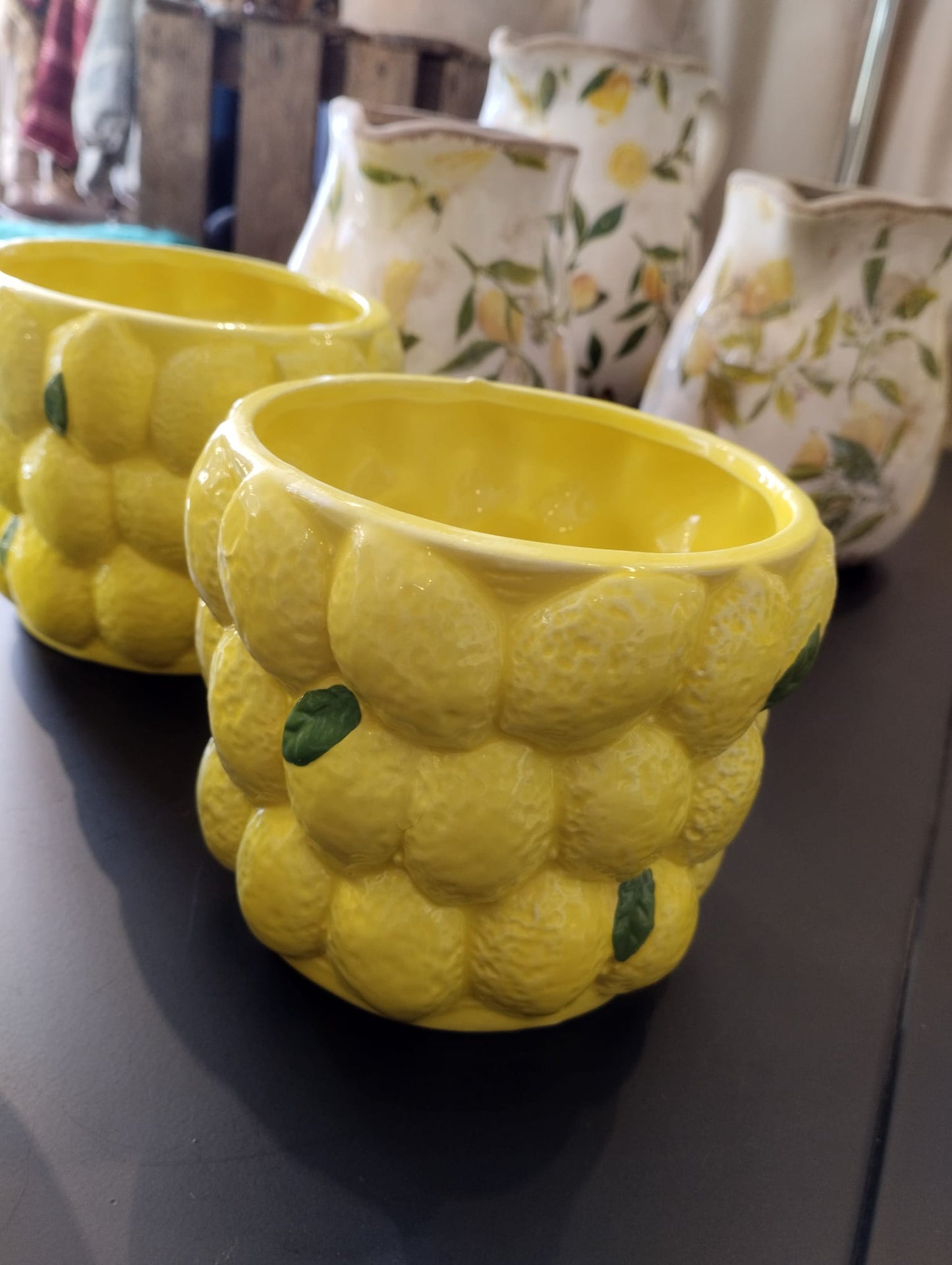 Blomkruka i keramik - Citronmotiv