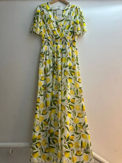 Långklänning med tryck: Vit / En storlek