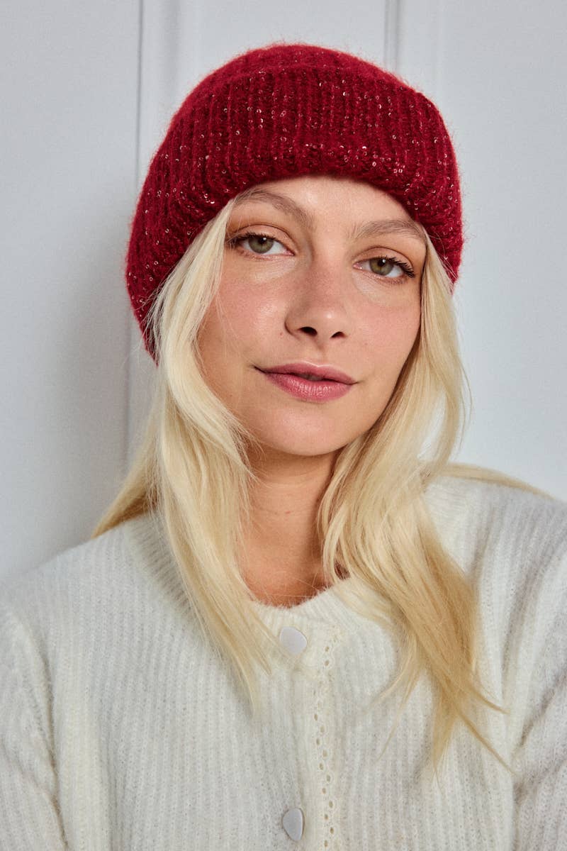 Ullmössa med glittrande garn - Röd 30% Ull