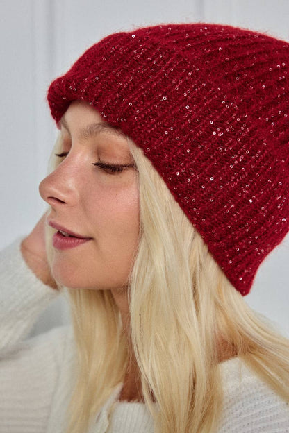 Ullmössa med glittrande garn - Röd 30% Ull