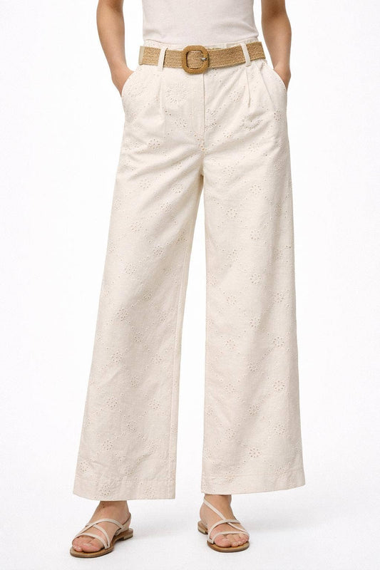 Vid, broderad bomullsbyxa: krämfärgad