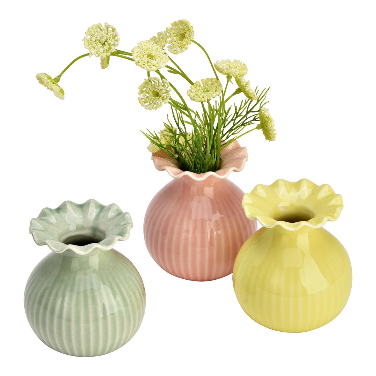 Vas i porslin, gul/rosa/grön (B/H/D) 7 × 8 × 7 cm