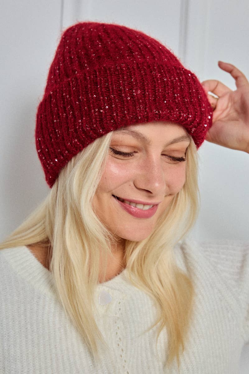 Ullmössa med glittrande garn - Röd 30% Ull