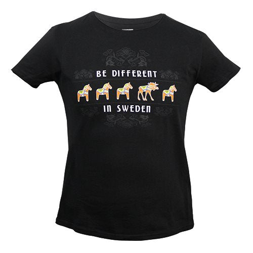 T-shirt svart, Be Different Dalahäst , dam, XS