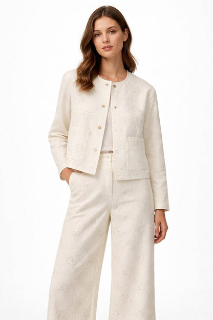 Vid, broderad bomullsbyxa: krämfärgad