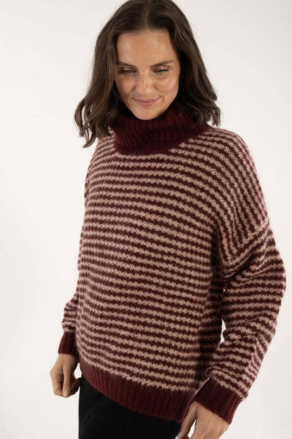 Danecaring Alpaca Rollneck Tröja Dk Merlot/Powder - OEKO-TEX