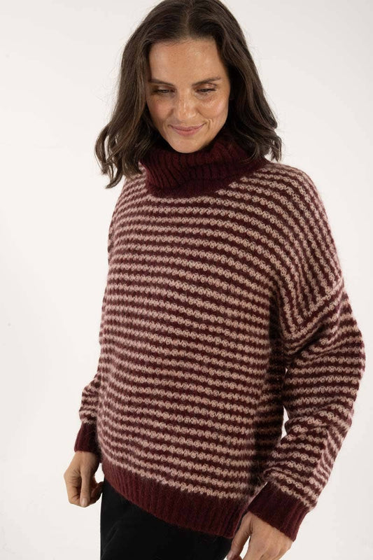 Danecaring Alpaca Rollneck Tröja Dk Merlot/Powder - OEKO-TEX
